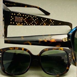 Dior Tortoise Shell Sunglasses with Gold Accents Lady Dior Studs